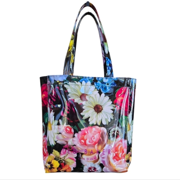 Ted Baker London Oicon Oil Painting Black Floral Multicolor Vinyl Tote Bag - Picture 4 of 12